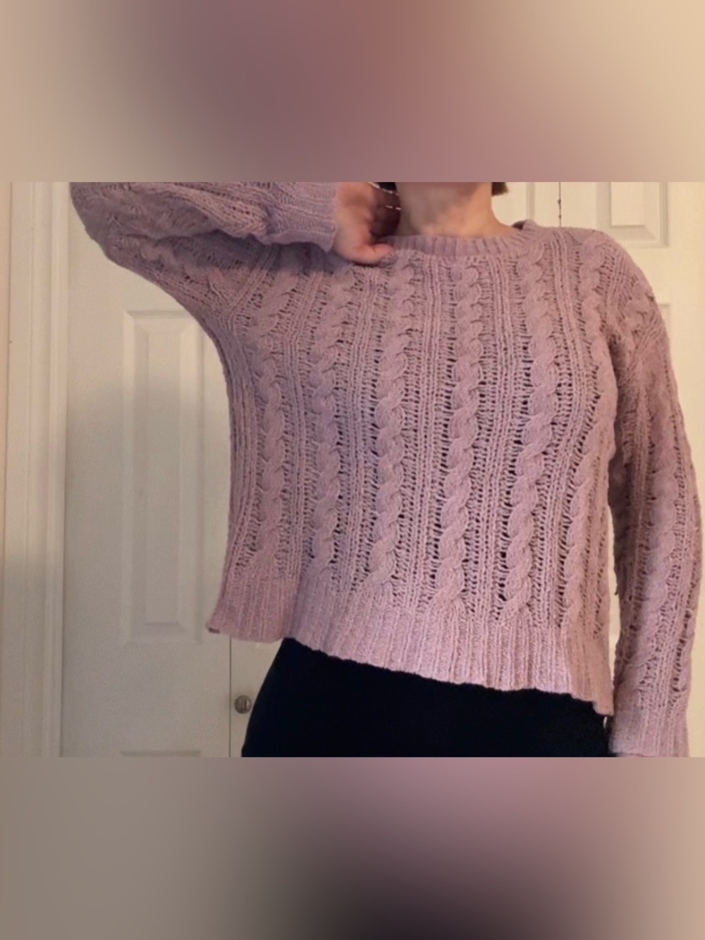 American Eagle Outfitters Lavender Cable Knit Crewneck Sweater
